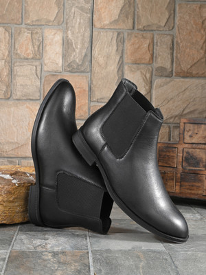 Roadster Roadster Men Black Faux Leather Casual Chelsea Boots Boots For Men(Black , 7)
