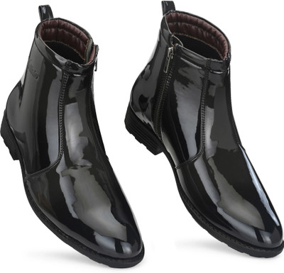 Vellinto Royal Look Zipped Boots For Men ll Casual Shoes For Men ll Latest Patent Leather Chain Boots For Men(Black, Grey , 9)
