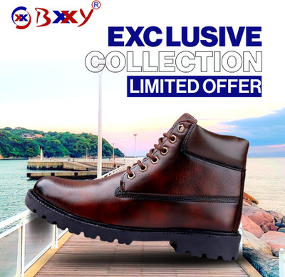 BXXY Men's Synthetic Material New Design Brown Formal, Laceup Party Wear Boot Boots For Men(Brown , 9)