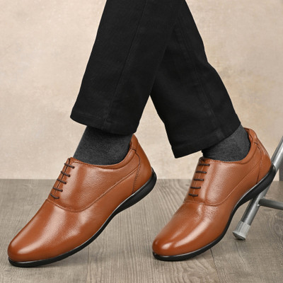 AUSERIO Genuine Leather Formal Shoes Light|Comfort|Trendy|Premium Shoes Lace Up For Men(Tan , 6)