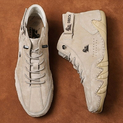 Zixer Premium Italian Heritage Suede Velcro Leather Casual Sneakers for Men's High Top Outdoors For Men(Beige , 7)