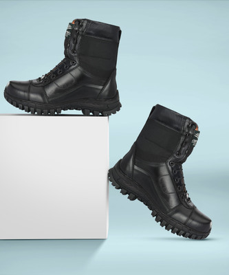 MORIOX Combat Army Full Leather Boots For Men (Black) Boots For Men(Black , 9)