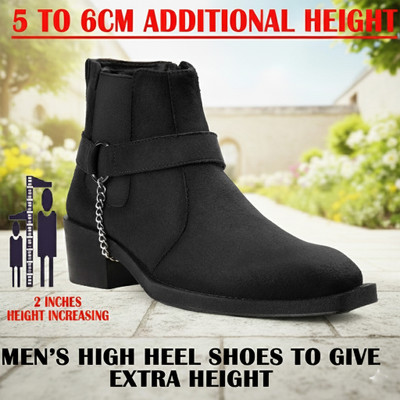 BXXY Mens Stylish Black Casual Formal Party Wear Chelsea Boot With 5-6 Cm Heel Height Corporate Casuals For Men(Black , 8)