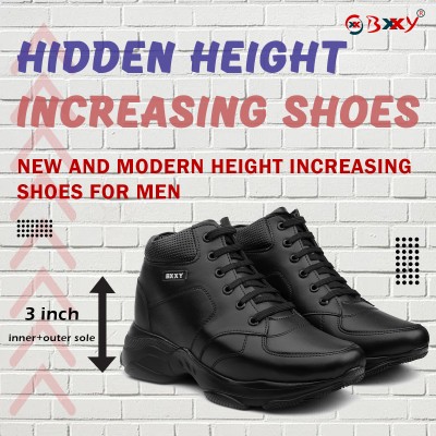 BXXY Men's 3 Inch Hidden Height Increasing Casual Sneaker Laceup Light Weight Boot High Tops For Men(Black , 8)