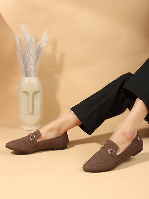 Elle Women Casual Square Toe Solid Loafers Loafers For Women(Brown , 6)
