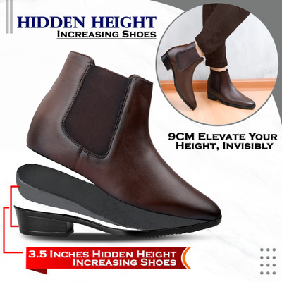 BXXY Men's 3.5 Inch Hidden Height Increasing Brown Casual Formal Chelsea Slipon Boot Casuals For Men(Brown , 7)