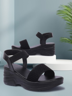 LA FASHUB Women Black Wedges