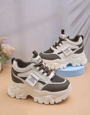 Pharaoh Chic White-Brown Sneakers with Platform Sole and Fashion Label Design Party Wear For Women(Brown , 6)