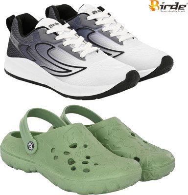 Birde Stylish Combo Pack of 2 Lightweight Walking, Running Shoes With Clogs Squash Shoes For Men(Grey, Green, White , 7)