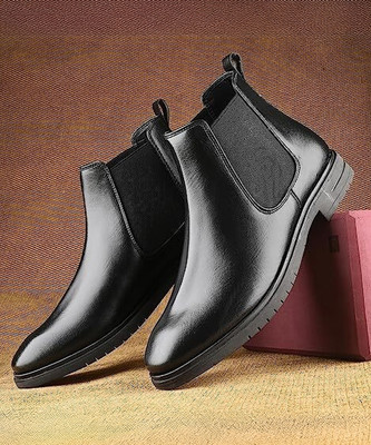 Layasa Men Casual Comfortable Chelsea Slip-On Outdoor Synthetic Leather Boots For Men(Black , 10)