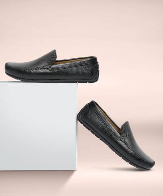 Teakwood Leathers Men Black Solid Genuine Leather Formal Loafers Slip On For Men