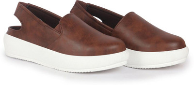 FAUSTO Height Enhancer Elastic Closure Back Strap Platform Heel Slip On Shoes|Classic Sneakers For Women(Brown , 4)