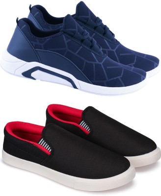 Free Kicks Combo of 2 || FK- Lysha & Fitman Trendy Running Shoes For Men(Navy, Black, Red)