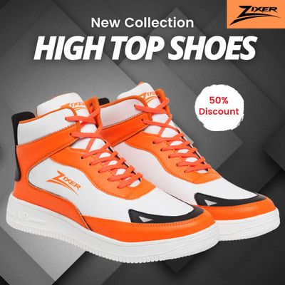 Zixer Casual High Top Shoes For Men High Neck Ankle Fashion Trending Sneakers For Boy Boots For Men(Orange , 8)