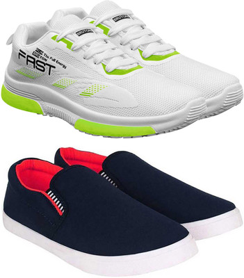 BRUTON Combo Pack of 2 Casual Sneakers For Men(White, Red , 8)