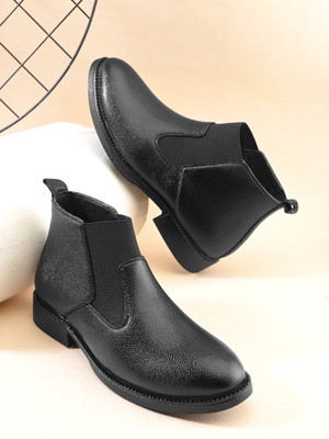 Roadster Men black synthetic leather round toe slip on casual high top regular chelsea b Boots For Men(Black , 7)