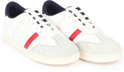 FAUSTO Embellished Strip Breathable Upper PU Suede Leather Lace Up Shoes Sneakers For Men(White , 11)