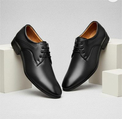 kickonus Men's Formal Dress Shoes Polished Leather Slip-On for Office & Party Derby For Men(Black , 6)