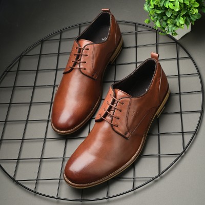 AUSERIO Men's Pull On Lace Up Formal Shoes For Men | Brown 11 UK (JM 023) Derby For Men(Brown)