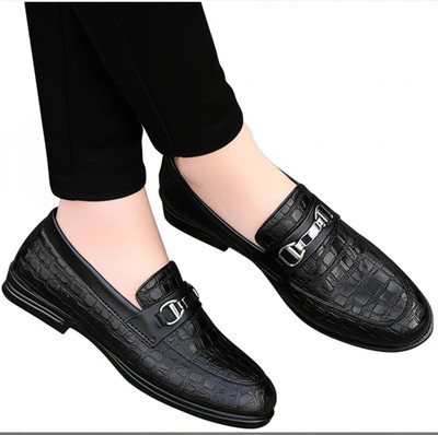 WELLWALK WELLWALK Men's Black Textured Synthetic Monk Strap Loafers with Buckle Casuals For Men(Black , 6)
