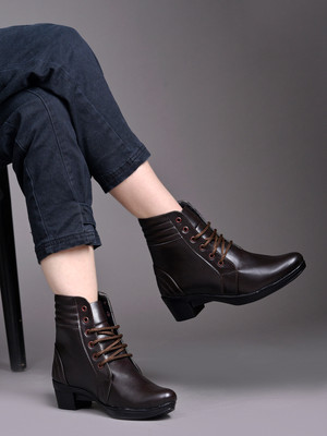 SHOETOPIA Smart Casual Lace-up Detailed Brown Boots For Women & Girls Boots For Women(Brown , 4)