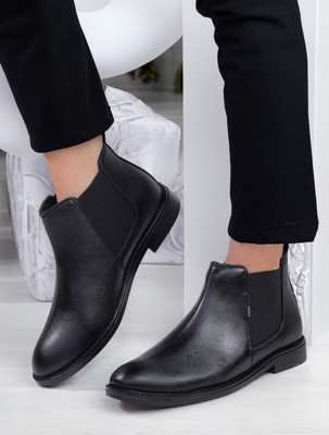 Nextoees Soft Insole Casual Comfortable Chelsea Slip On Synthetic Leather Boots For Men(Black , 7)