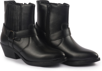 FAUSTO Mid Top Side Zipper Platform Wedge Heel|Comfortable Slip-On Formal Ankle Boots For Women(Black , 8)
