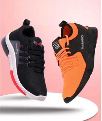 HOTSTYLE Combo Pack Of 2 Running Shoes For Men(Orange, Black , 10)