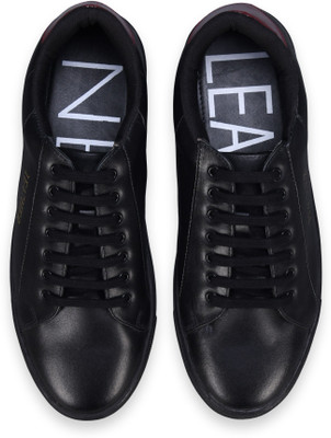 LEATHER NEED Men's Leather Casual Sneakers | Midnight Black & Maroon | Stylish Low-Top Sneakers For Men(Black, Maroon , 10)