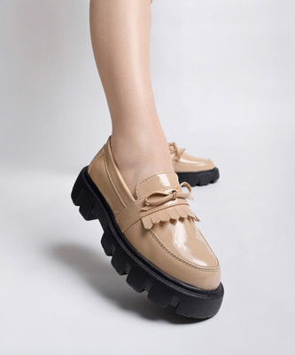 SHOETOPIA Front Tie Detailed Loafers For Women & Girls Loafers For Women(Beige , 4)