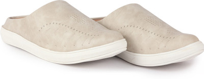 FAUSTO Back Open Stylish Design Slip On Shoes Loafers For Men(Beige , 9)