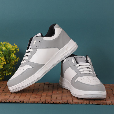 WEARISH Men's Sneakers – Comfort & Style Combined White & Grey Shoes for Everyday Wear Casuals For Men(Grey, White , 9)