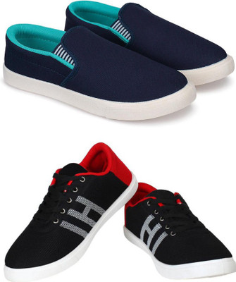 Free Kicks Slip On Sneakers For Men(Blue, Black, Red , 9)