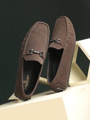 LEONCINO Casual Shoes For Men | Loafer Shoes | Suede Loafers | Padded Footbed | Loafers For Men(Brown , 10)