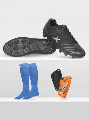 VECTOR X Combo Dynamic 2.0 Shoe With Pair of Shin Guard & Stockings Football Soccer Kit Football Shoes For Men(Black , 9)