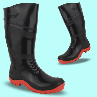 Elecant PVC Gumboots 15-inch Non-Metallic Toe, Oil And Water Resistant Slip On For Men(Red, Black , 8)