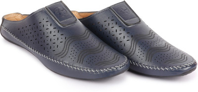 FAUSTO Ethnic Wedding Party Back Open Laser Cut Design Juttis and Mojaris For Men(Blue , 12)