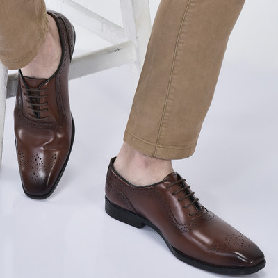 FAUSTO Genuine Leather Formal Lace Up Shoes for Office|Meeting Event Shoes Lace Up For Men(Brown , 10)
