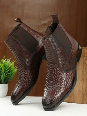 Glidefit |Breathable|Comfortable Suede Leather Elastic Chelsea Boot's Boots For Men(Brown , 10)
