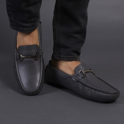BIG FOX Strider-2 Premium Color block Buckle Loafers For Men(Grey , 6)