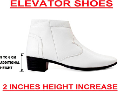 BXXY Men's Height increasing/Elevator High Heel Synthetic Material Formal Boots/Shoes Slip On For Men(White , 9)