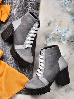 KILLER Women's Boots | Velvet, Trendy, Comfortable, Lace-Up Boots for Women & Girls Boots For Women(Grey , 5)