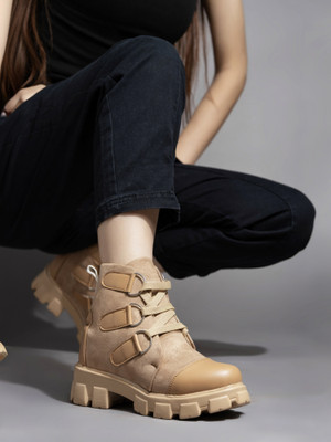 Roadster Stylish Trek Boots For Women(Beige , 8)