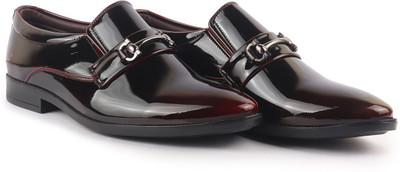 FAUSTO Horsebit Buckle Patent Leather Party Formal Shoes|Extra Cushioned Tuxedo Loafer Slip On For Men(Pink , 7)