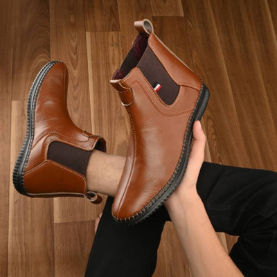 Lorence Fashion Hub Men's Chelsea ankle Boots(tan) Boots For Men(Tan , 6)