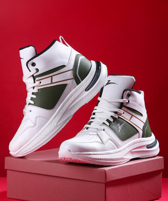 Zixer Casual Sneakers Colourblocked Shoe/Hi-Top casual Running Sneakers Shoe For Boy's High Tops For Men(Green, Off White , 7)