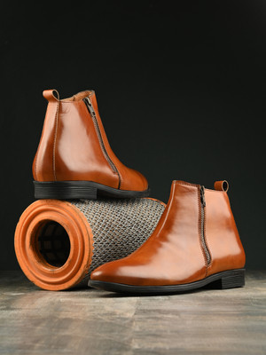 Server Zipper Tapered Pointed Chelsea Boots For Men(Tan , 9)