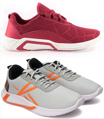 Free Kicks Combo Of 2 Shoes FK-Lysha & FK-494 Sneakers For Men(Grey, Orange , 9)