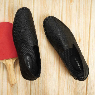 PROVOGUE Men’s Synthetic Leather Loafers | Lightweight AirMix Casual Shoes Loafers For Men(Black , 8)