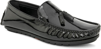 Birgos Stylish Tassel Patent Black Casual Slip-On Driving Shoes For Men(Black , 7)